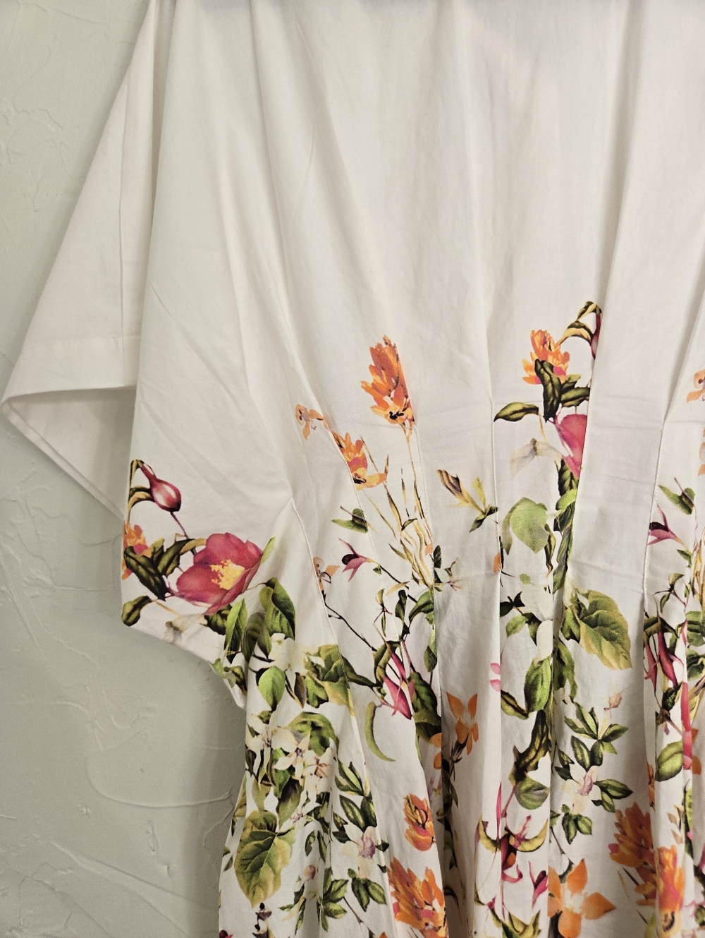 Anthro EXQUISE Pleated Floral Button Up White Pink Top, XL - Picture 7 of 11